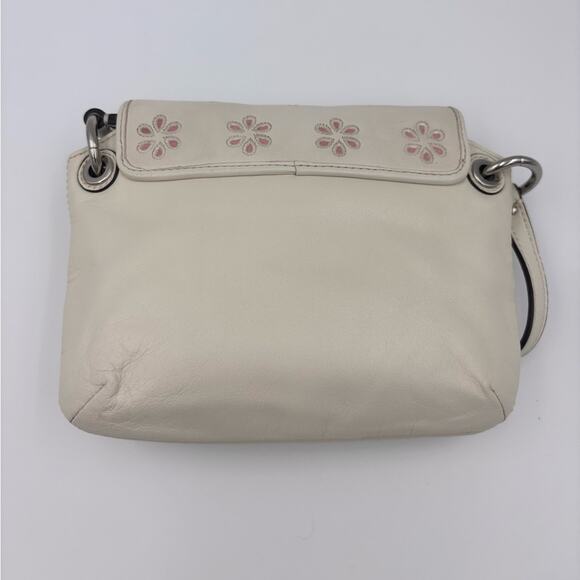Coach Ivory Leather Mini Crossbody Bag with Pink Floral Eyelet Cutout & Turnlock - Picture 4 of 8